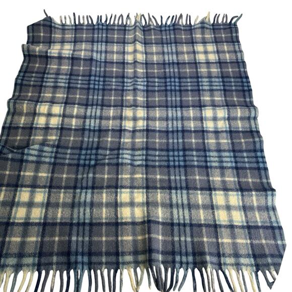 Vintage Curvon Crown 100% Wool Blanket Throw Blue Tartan Plaid 40” X 32” - Picture 1 of 7